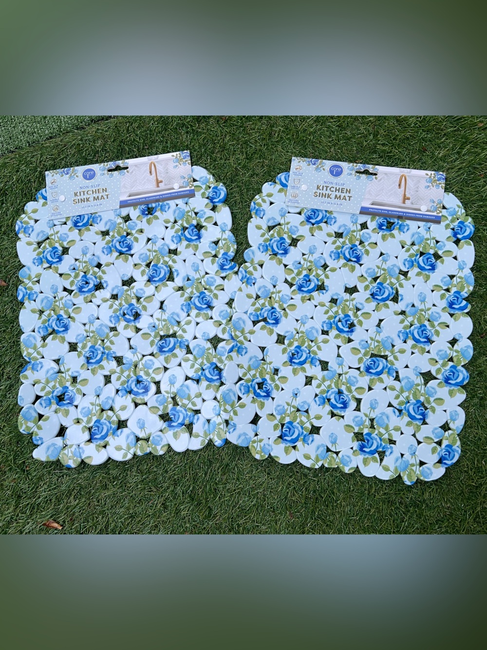 Blue Floral Shabby Chic Sink Mat Set | 2pcs
